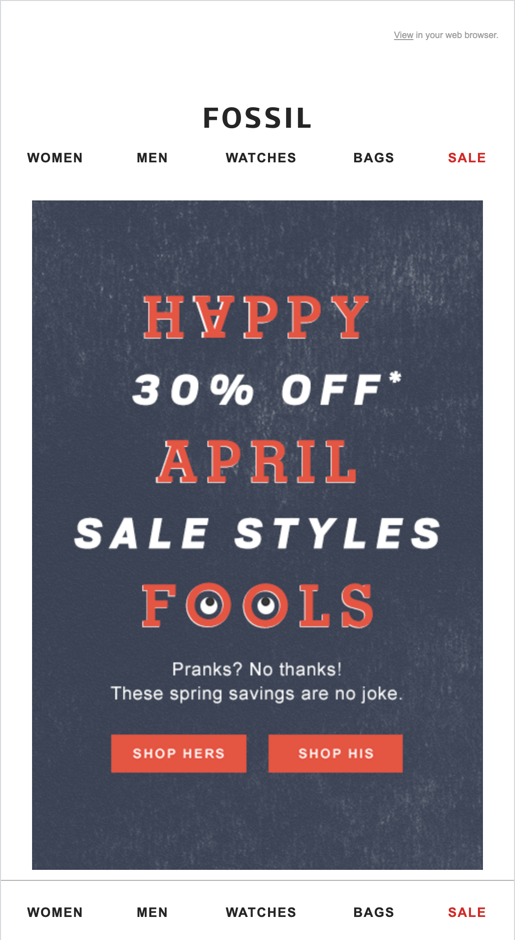 April Fools’ Email Example by Fossil