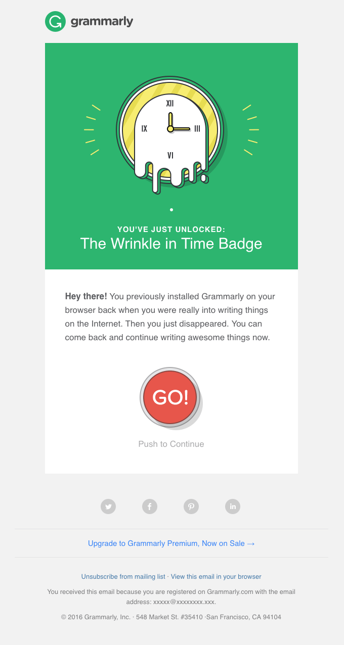 Winback Email Campaign Created by Grammarly