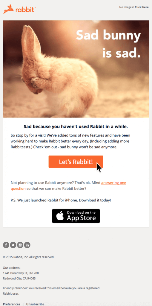Winback Email Campaign by Rabbit
