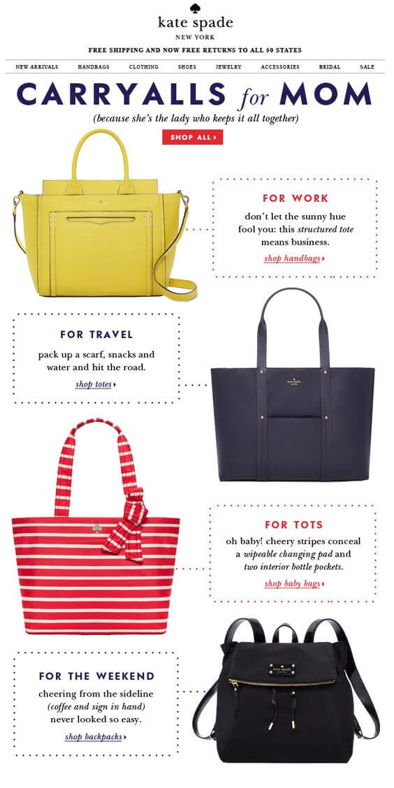 Mother’s day email campaign example by Kate Spade