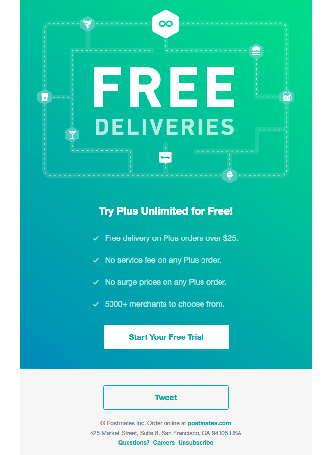 Postmates free delivery upsell