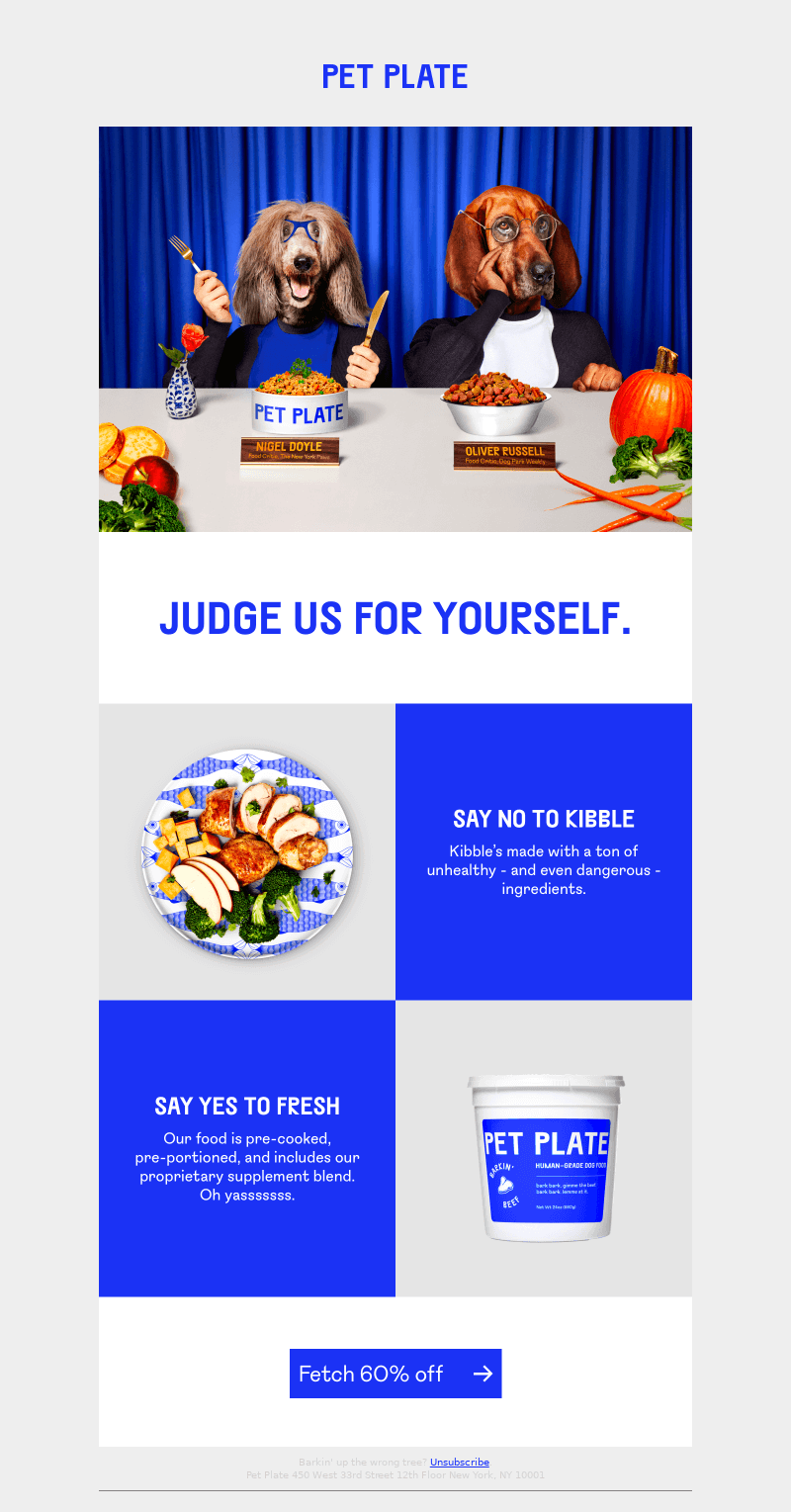 an email that uses strong contrast of grey and blue