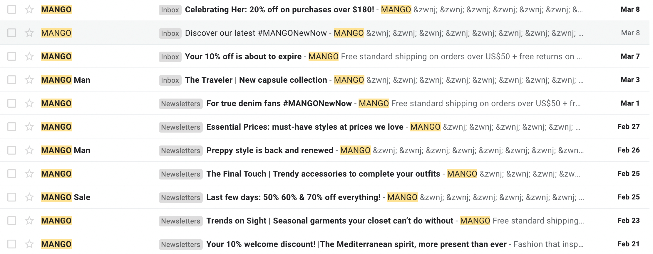 Emails by Mango