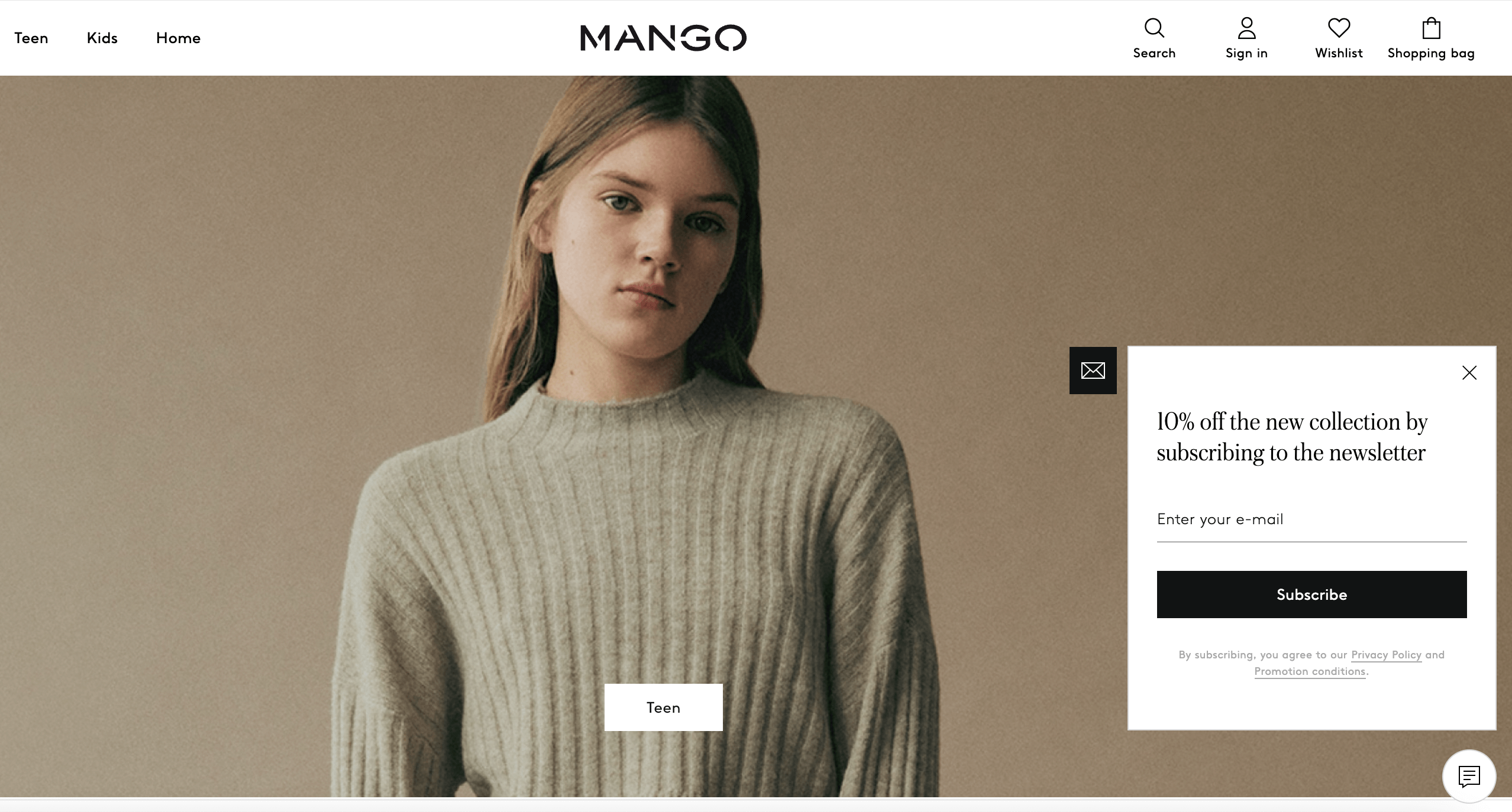 A pop-up example by Mango