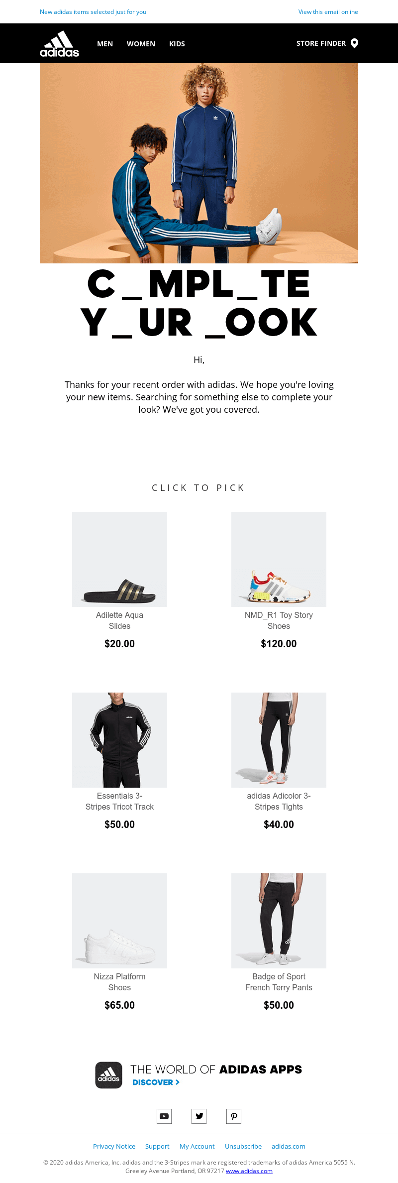 Adidas upsell email