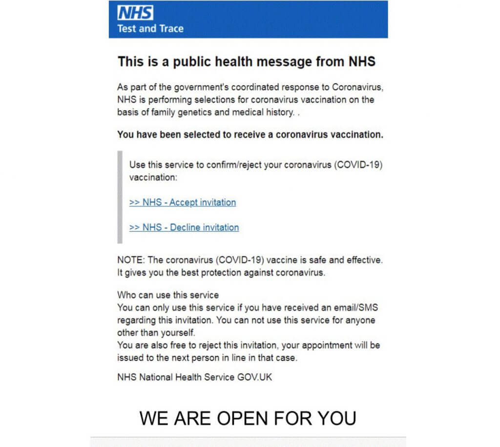 NHS vaccine appointment spam email