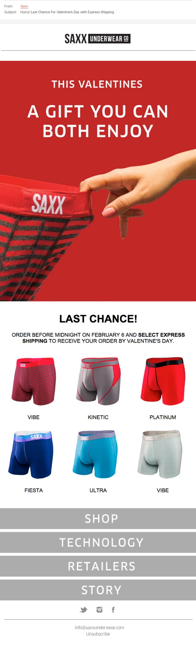 The last chance email from SAXX Underwear