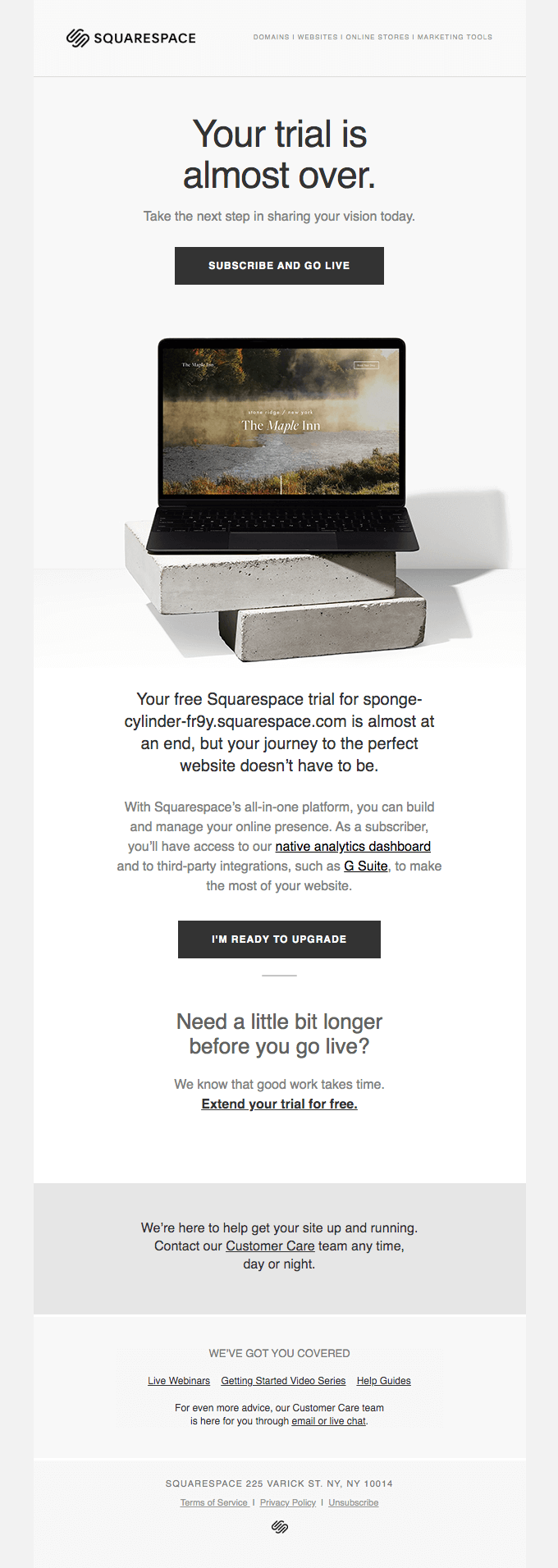An email offering to upgrade the subscription