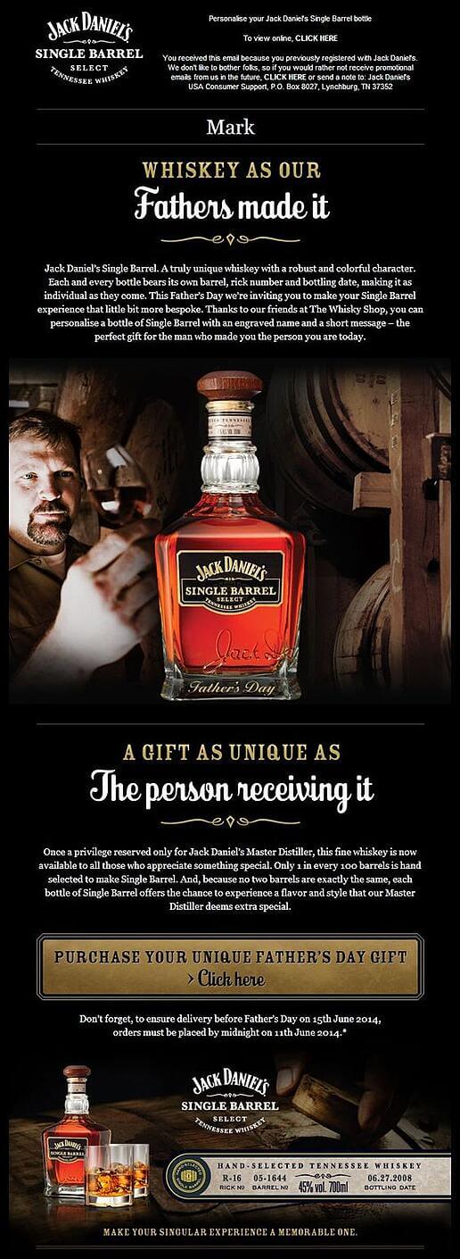 Father’s Day email from Jack Daniel’s