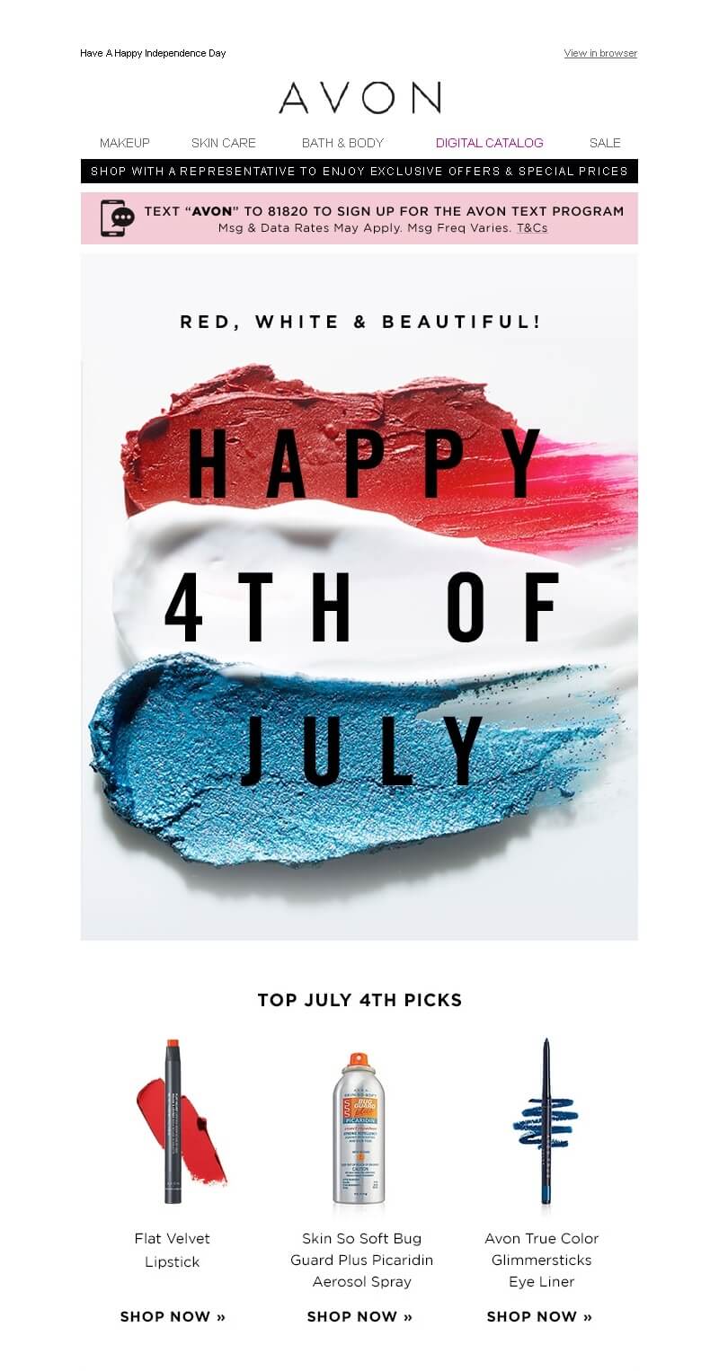 Independence Day email from Avon