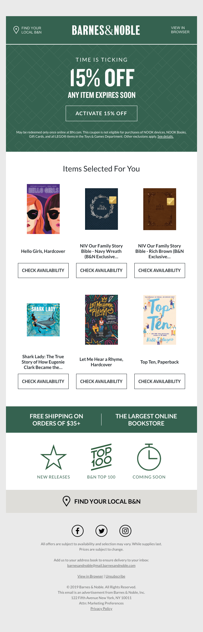 A limited offer email from Barnes & Noble