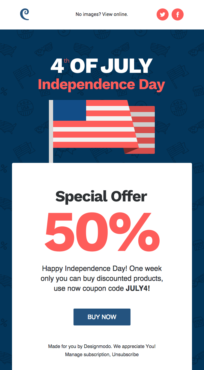 Independence Day email from Designmodo