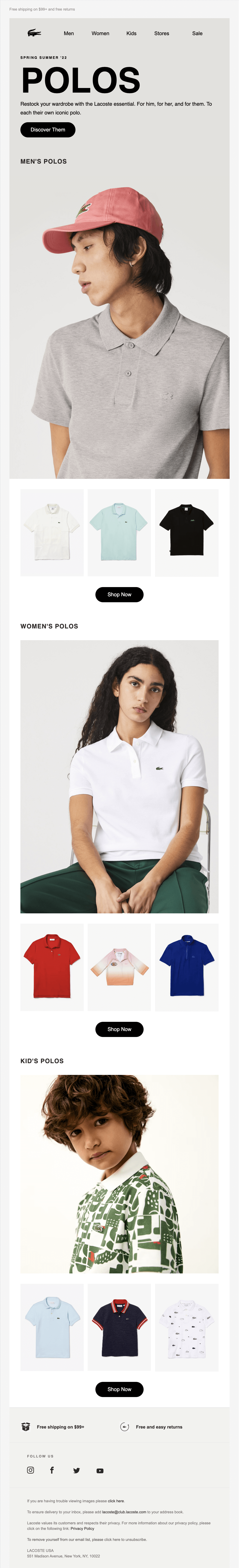 Inclusive email marketing campaign example by Lacoste