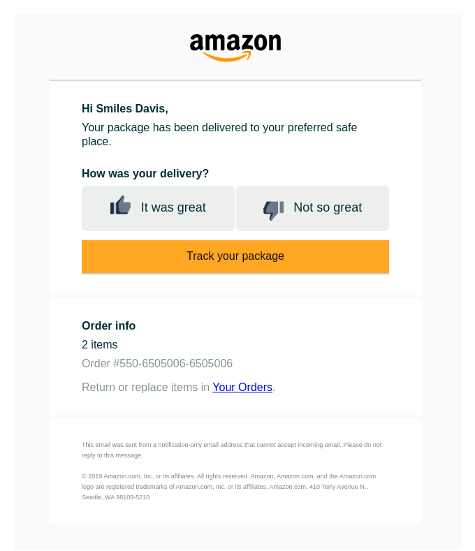 Amazon notification email
