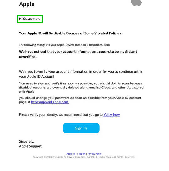 Verify your Apple ID spam email