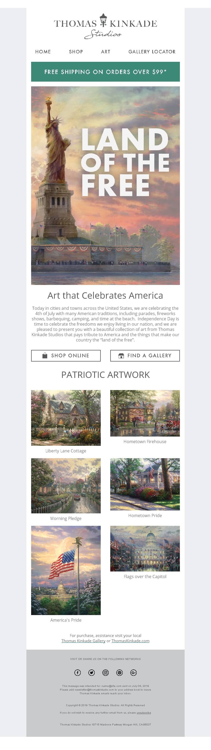 Independence Day email from Thomas Kinkade Studios