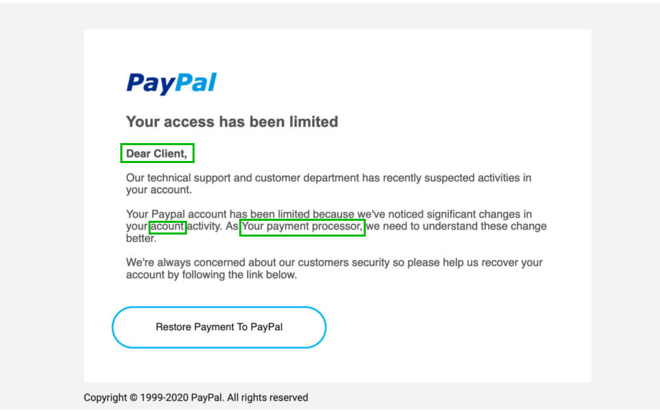 PayPal fake email scam