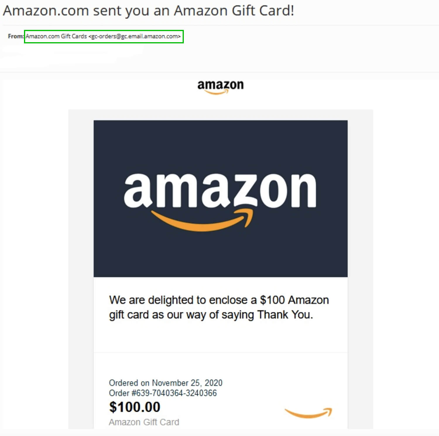 Amazon gift card spam email