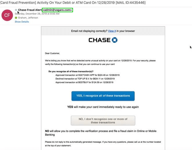 Chase suspicious activity spam email