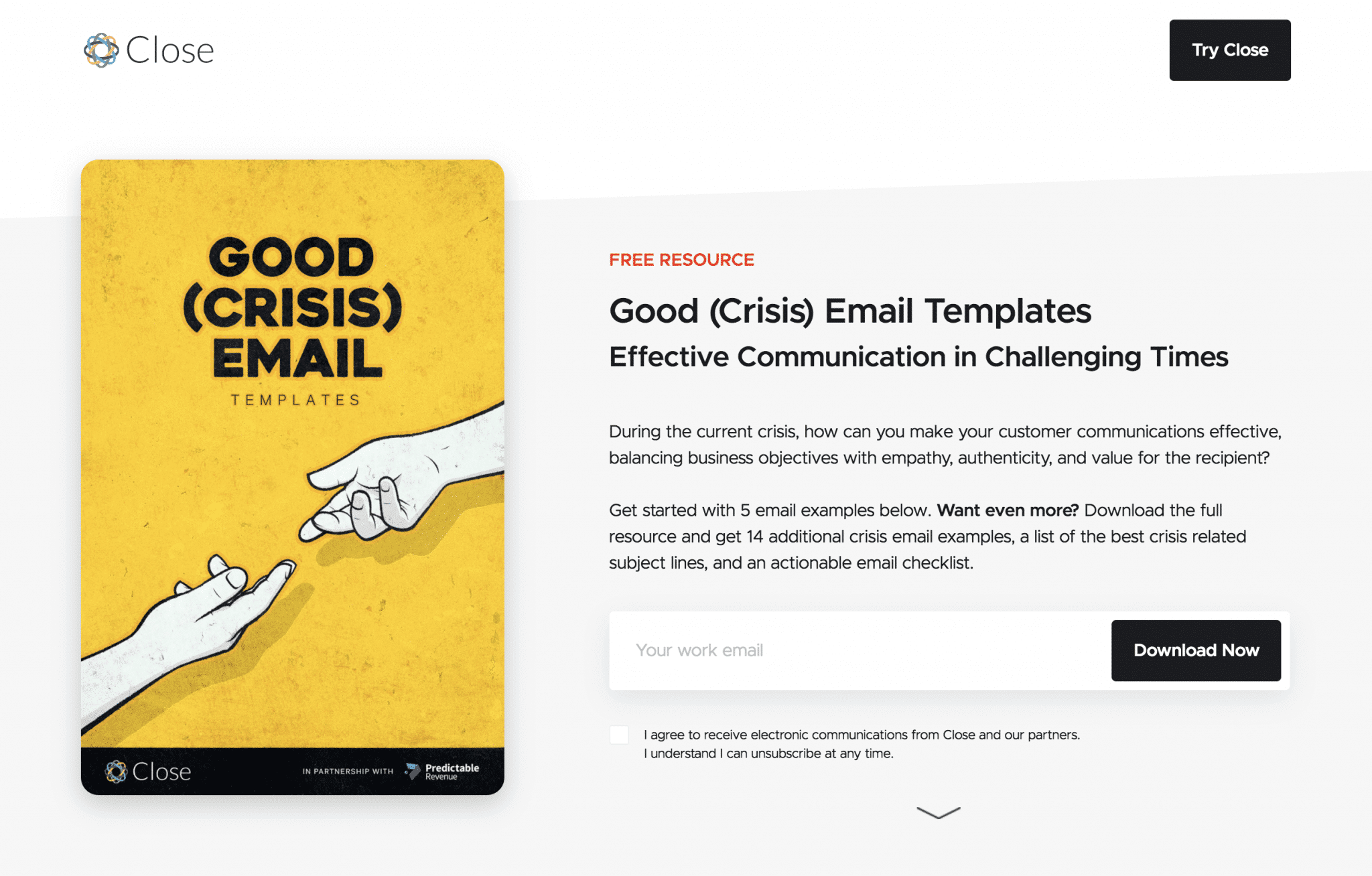 Close email landing page