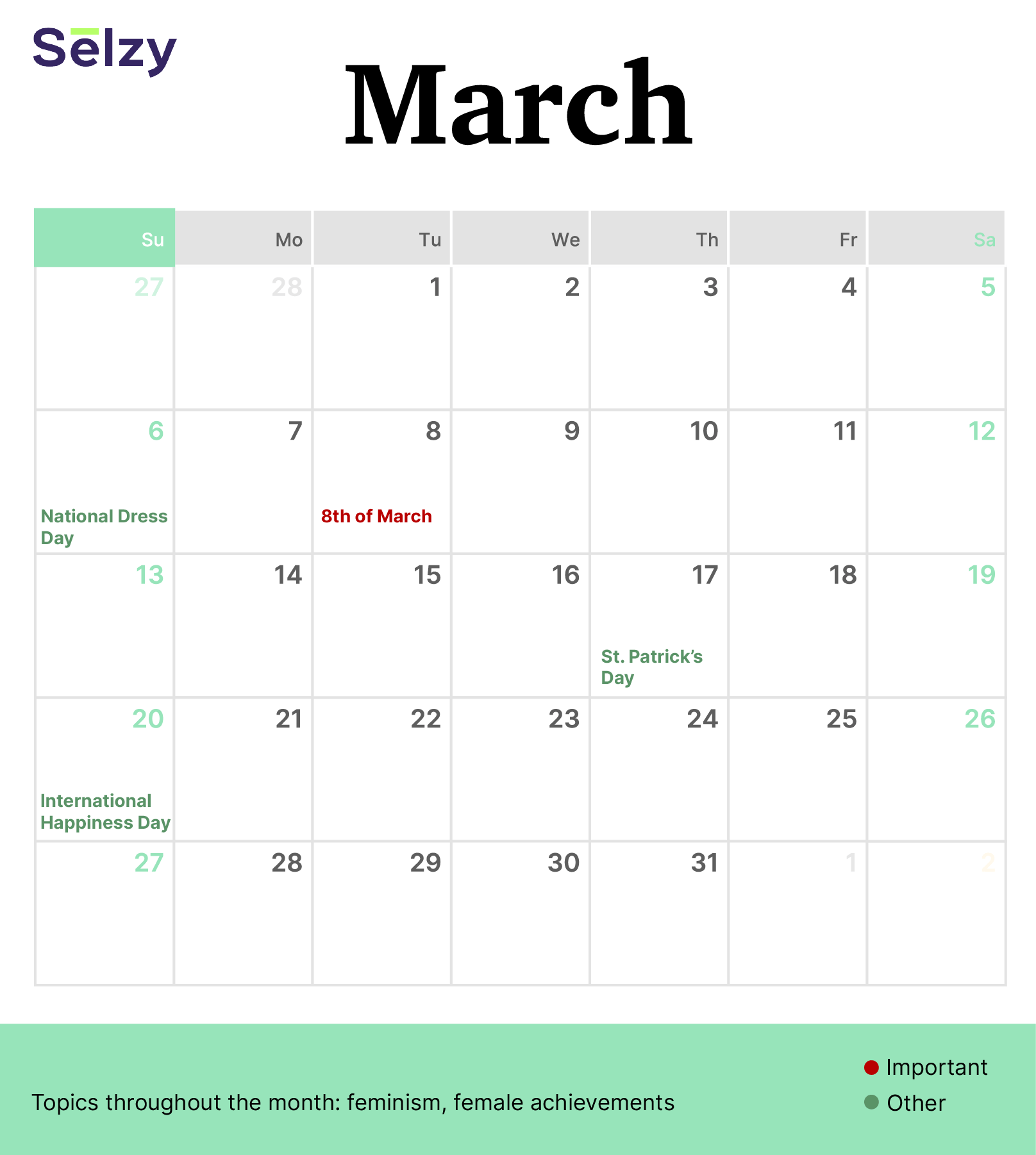 Holiday Marketing Calendar – March