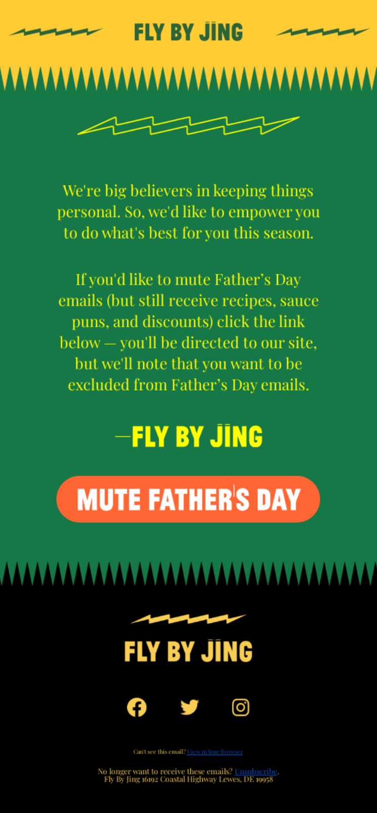Father's Day opt-out email from Fly by Jing