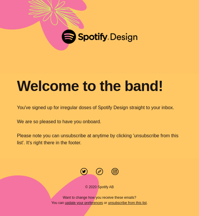 A welcome email by Spotify