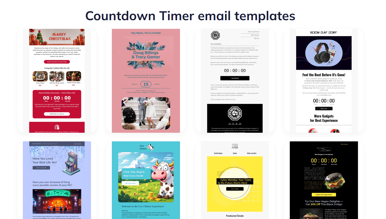 Screenshot of Selzy’s email templates with countdown timers