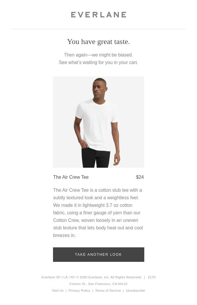 Cart abandonment email from Everlane