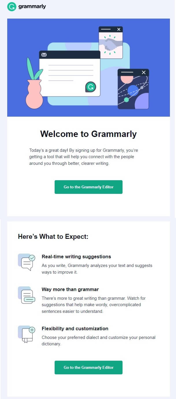 Welcome email from Grammarly