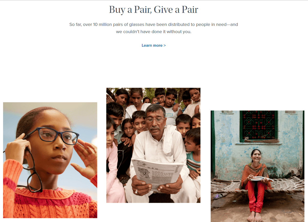 Warby Parker Buy a Pair, Give a Pair initiative