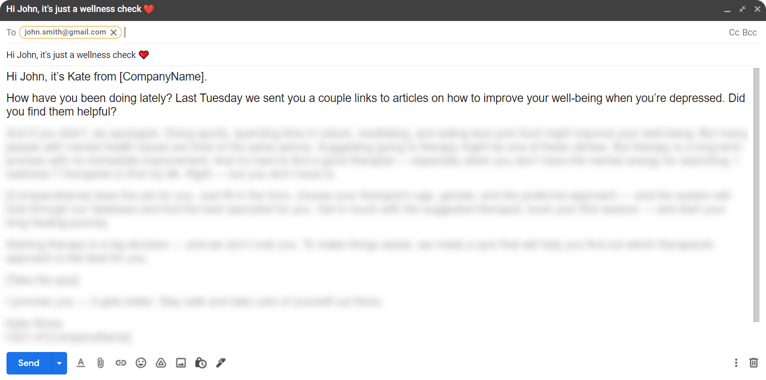 Follow-up email greeting example