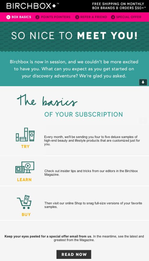 Birchbox welcome email example