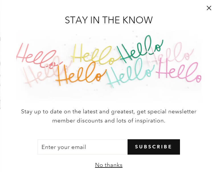 Pop-up subscription form example