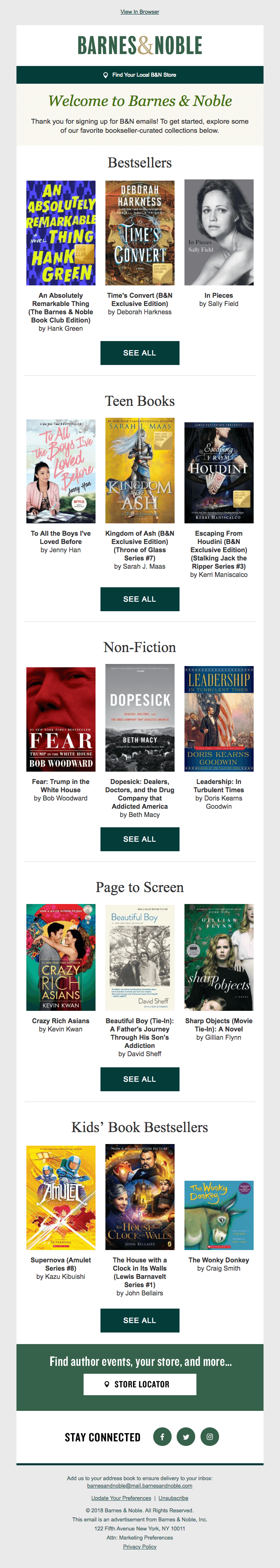 Welcome email from Barnes&Noble with generic product suggestions