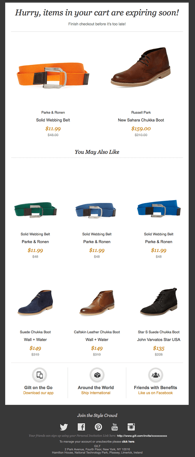 GILT abandoned cart email example