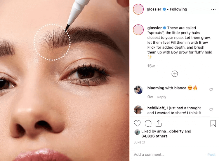Glossier user-generated content example on Instagram