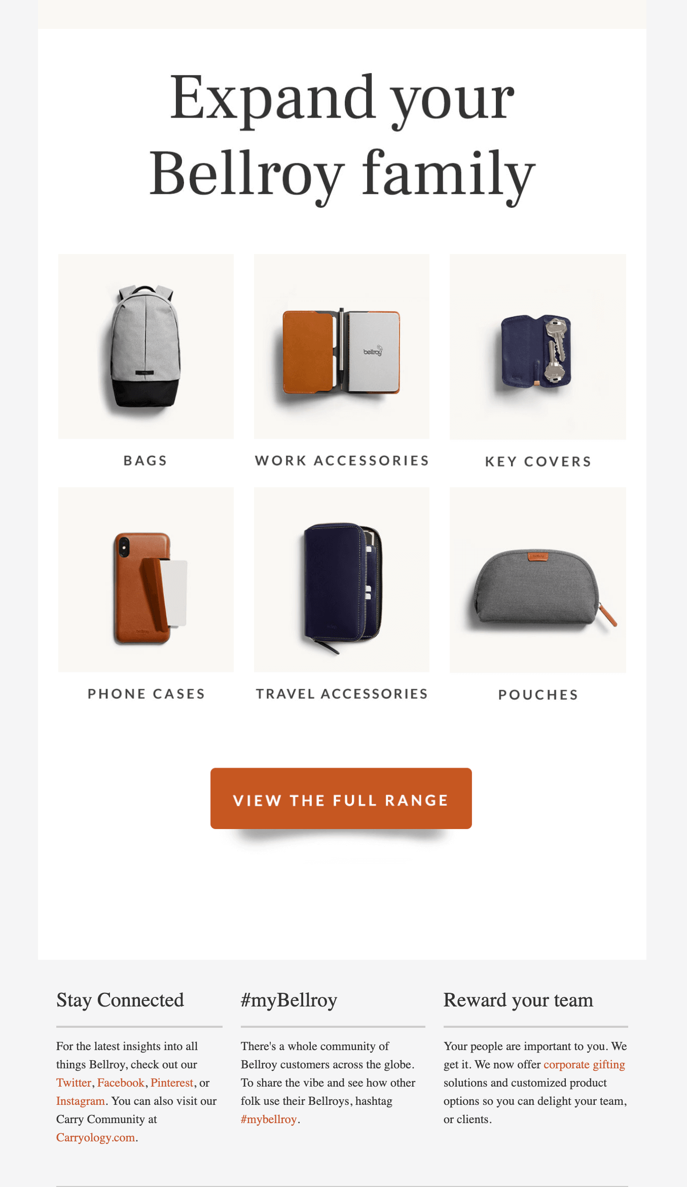Recommendation message from Bellroy