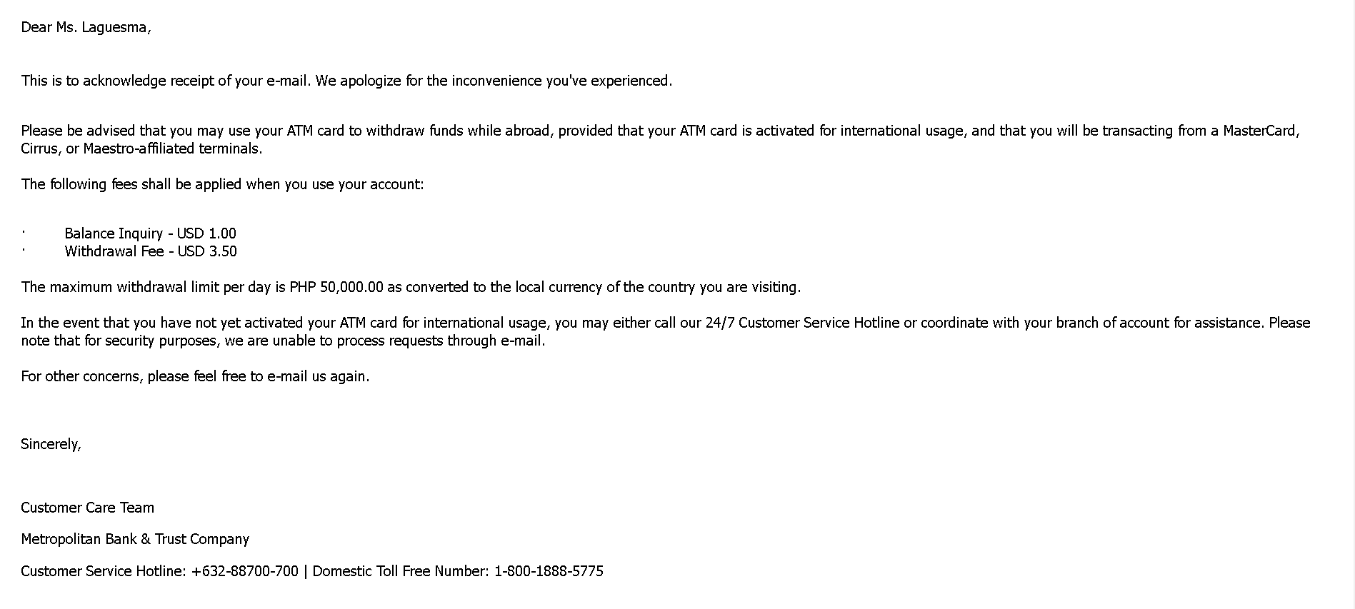 Plain text email example