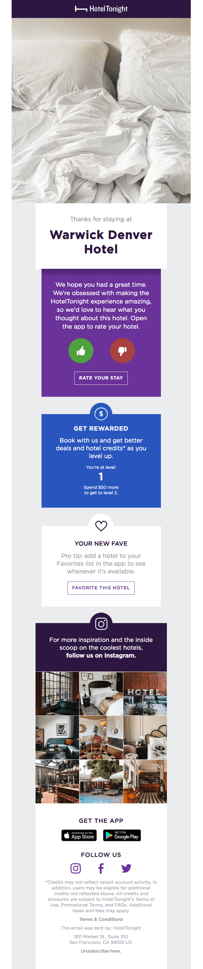 Thank you email from HotelTonight
