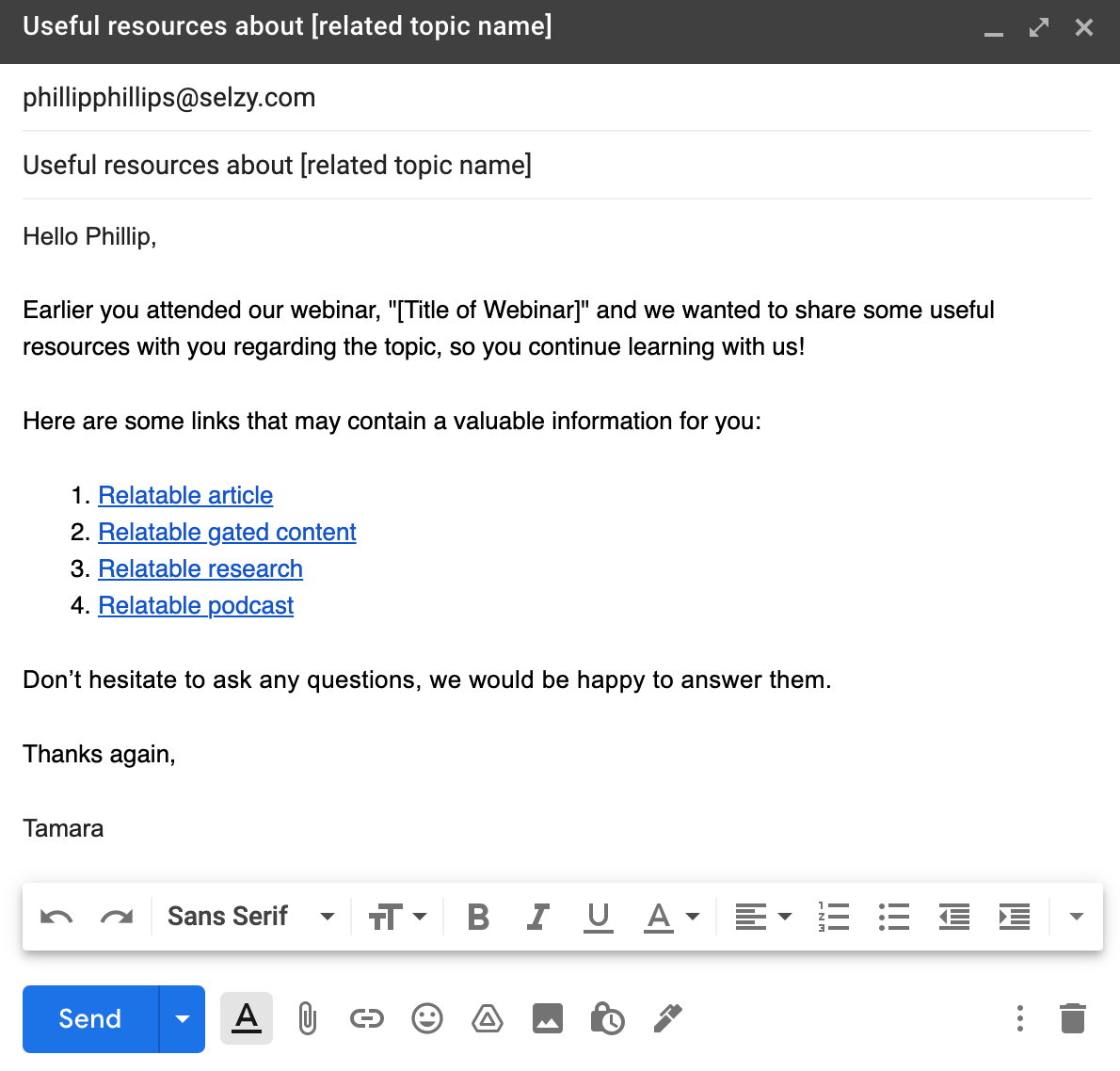 Second follow-up email with additional resources