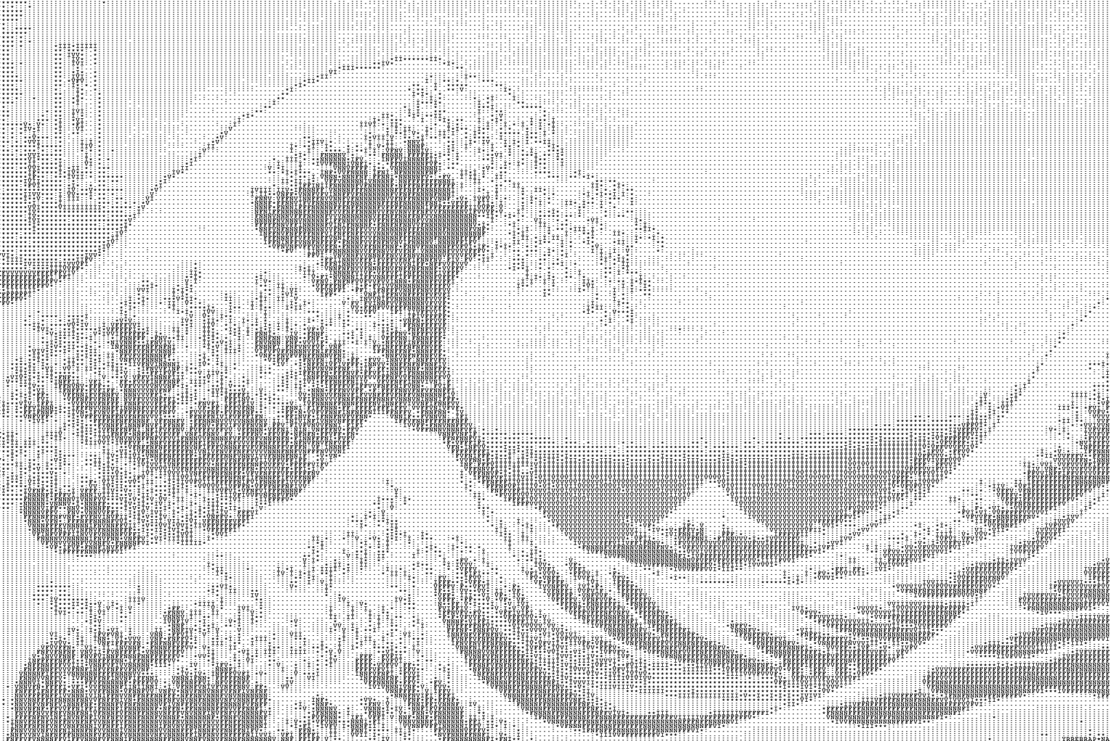 Example of intricate ASCII art depicting The Great Wave off Kanagawa