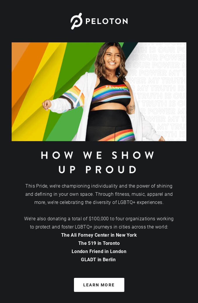 Peloton Pride Month support email