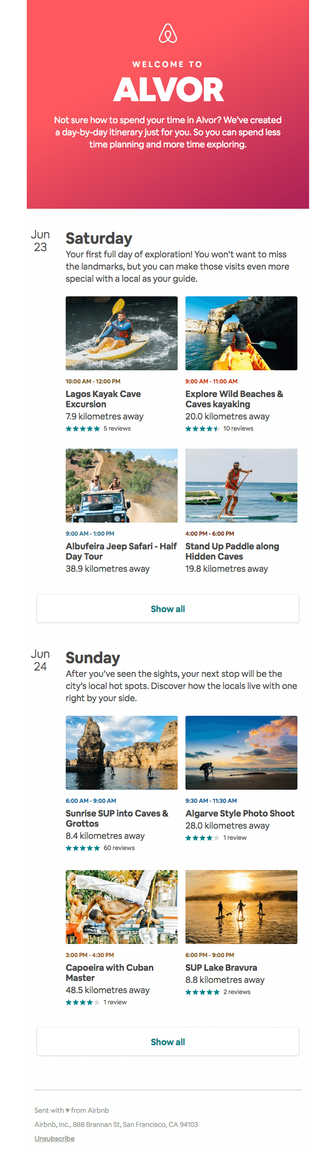 Recommendations email from Airbnb