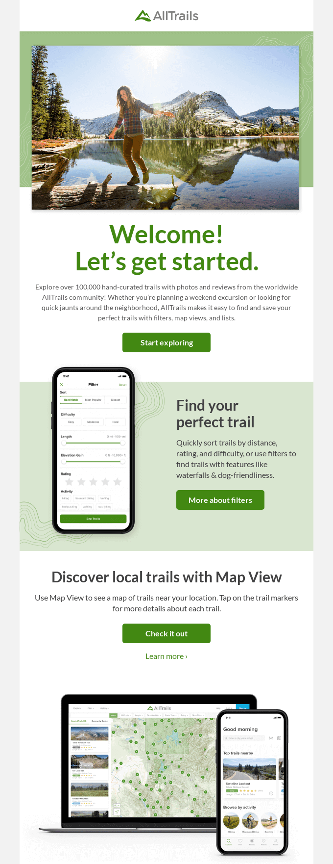 Welcome email from AllTrails