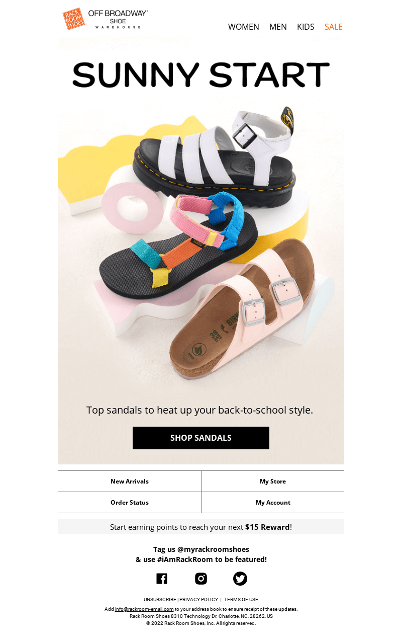 Back-to-school email from Rack Room Shoes