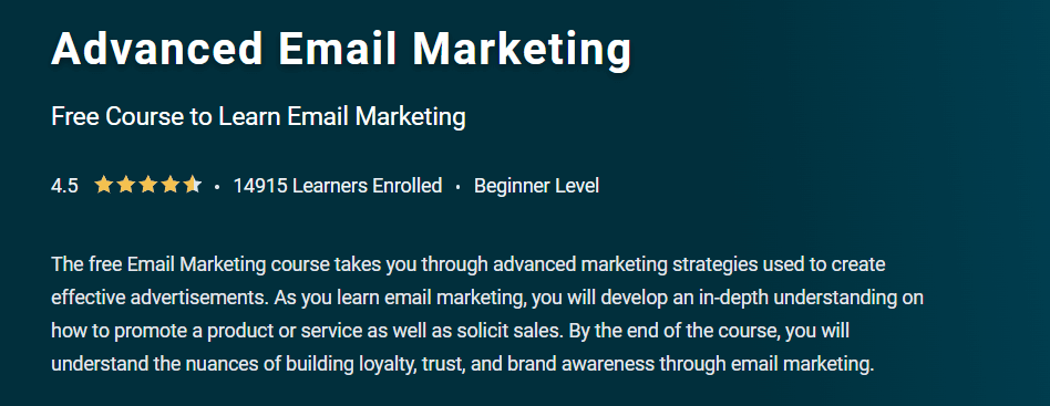 Simplilearn Advanced email marketing course landing page