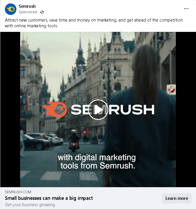 An example of a Facebook Ad with a linked landing page