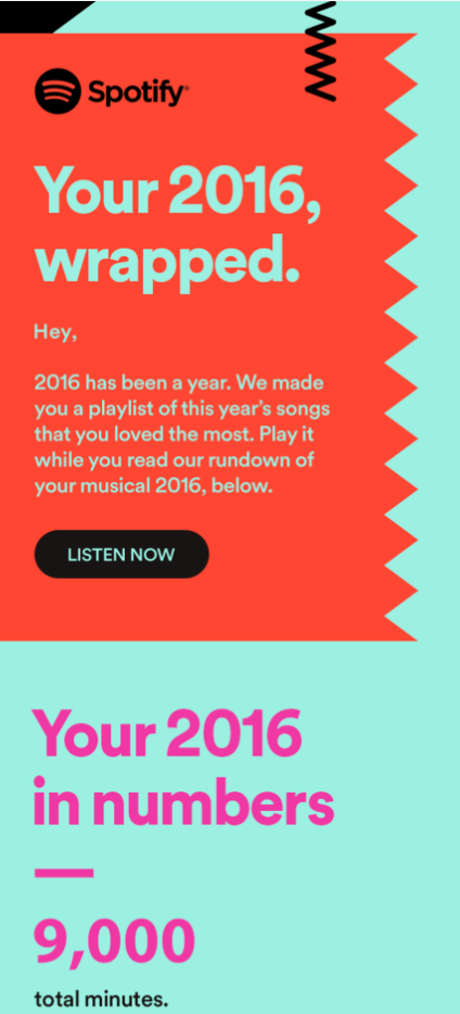 Spotify’s email on personalized stats