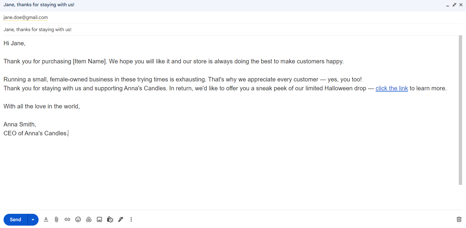 Amazon seller thank you email example